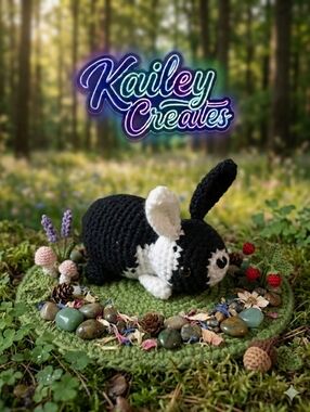 Handmade Black & White Crochet Bunny Rabbit Plush Toy